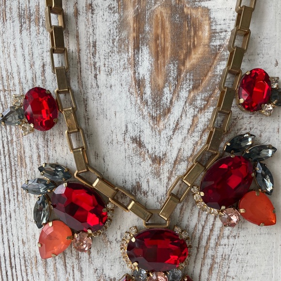 Red BubbleBar Necklace Multi Teardrop Statement - Picture 3 of 6